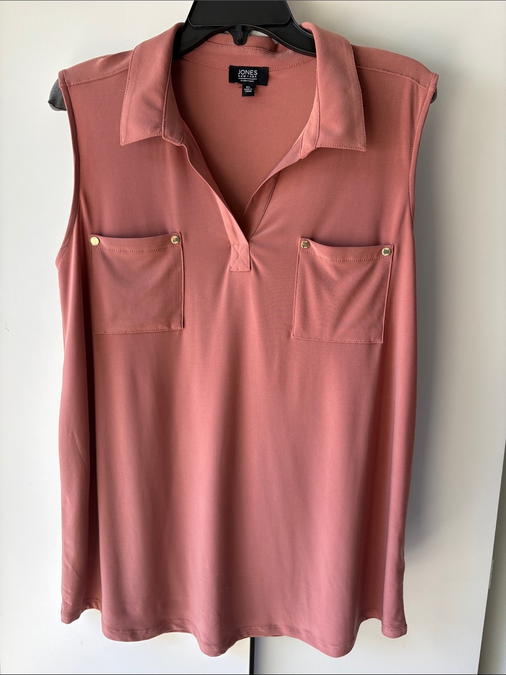 Jones New York Dusty Rose Sleeveless Collared Pocket Tank